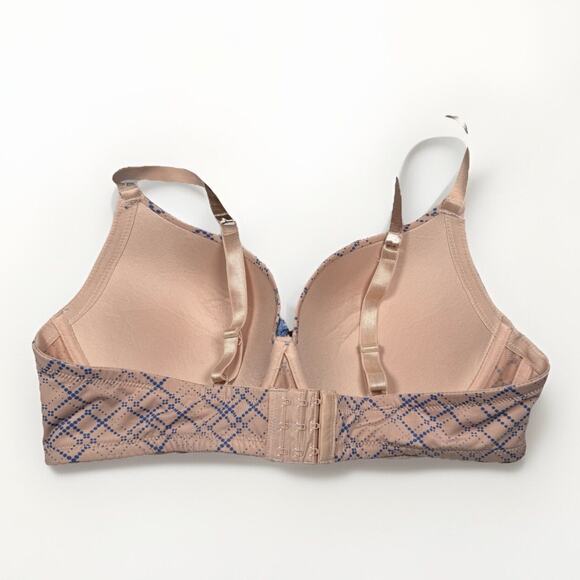 Simply Basic Plunge Bra 42B Nude with Blue Dot Grid Print Padded Underwire NWT - Picture 2 of 8